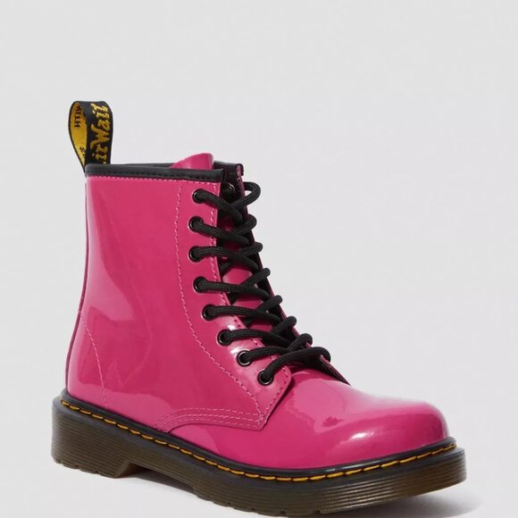 DR. MARTENS Junior 1460 NWOB Patent Leather Lace Up Boots Hot Pink - Picture 1 of 8